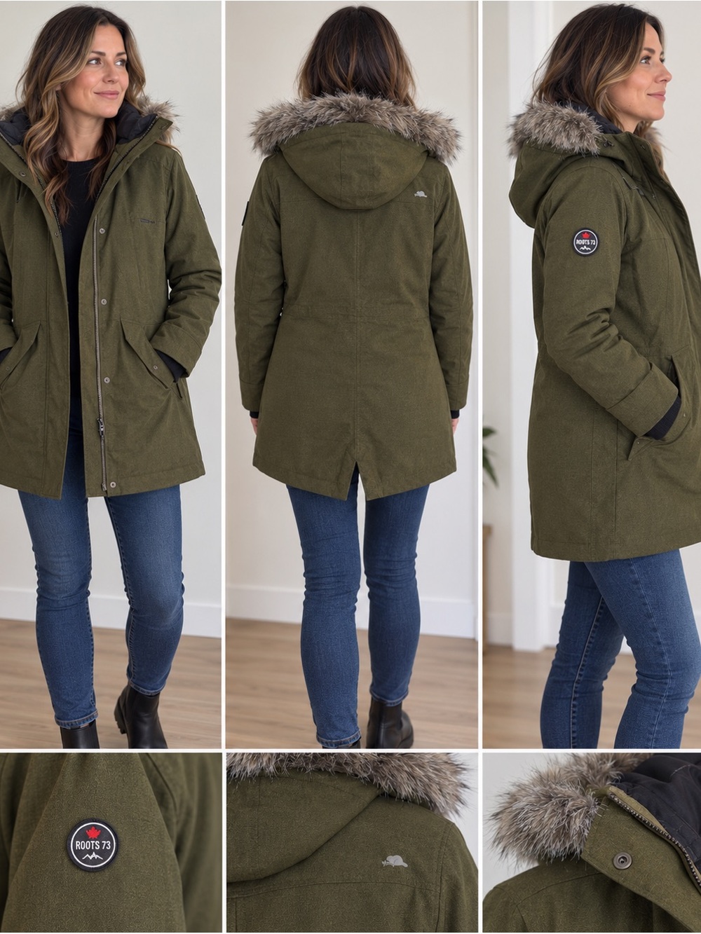 Roots Olive Green Women’s Quilted Hooded Puffer Coat - Picture 10 of 10